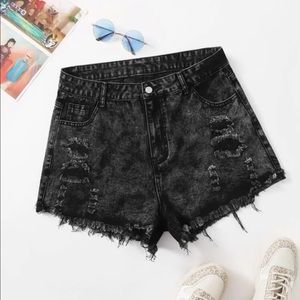 NWOT SHEIN Black High Waist Ripped Raw Hem Denim Jean Shorts